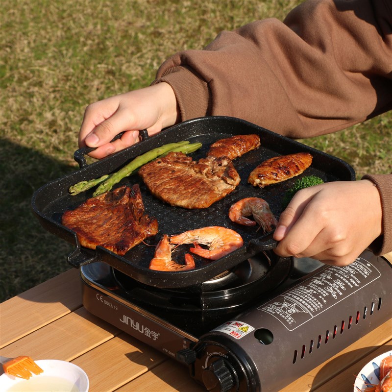 平底韩式麦饭石烤盘家用方形烤盘不粘烤肉锅一盘多用铁板烧烧烤盘