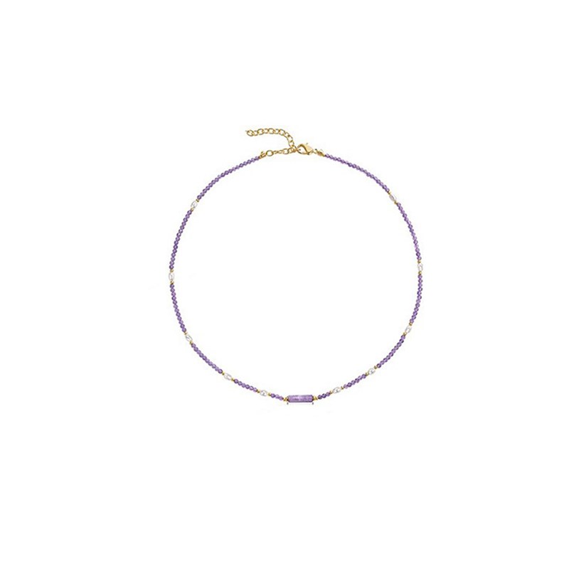紫水晶项链女天然珍珠颈链小众多巴胺串珠锁骨链时尚甜美百搭