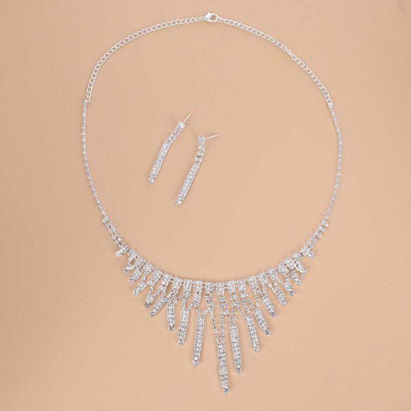 厂家直供爪链饰品 新娘结婚礼服满钻耳环套链 晚宴会配饰项链