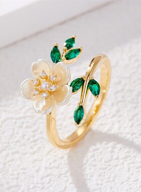 气质时尚春夏花朵开口戒指轻奢高级感微镶精致食指戒甜美新款戒圈