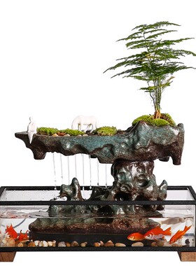 假山流水喷泉摆件招财客厅桌面鱼缸陶瓷转运生财景观循环流水养鱼