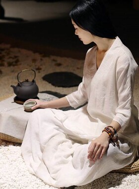 中式禅修服棉麻服装宽松白色打坐禅服瑜伽M服仙气冥想茶道服套装