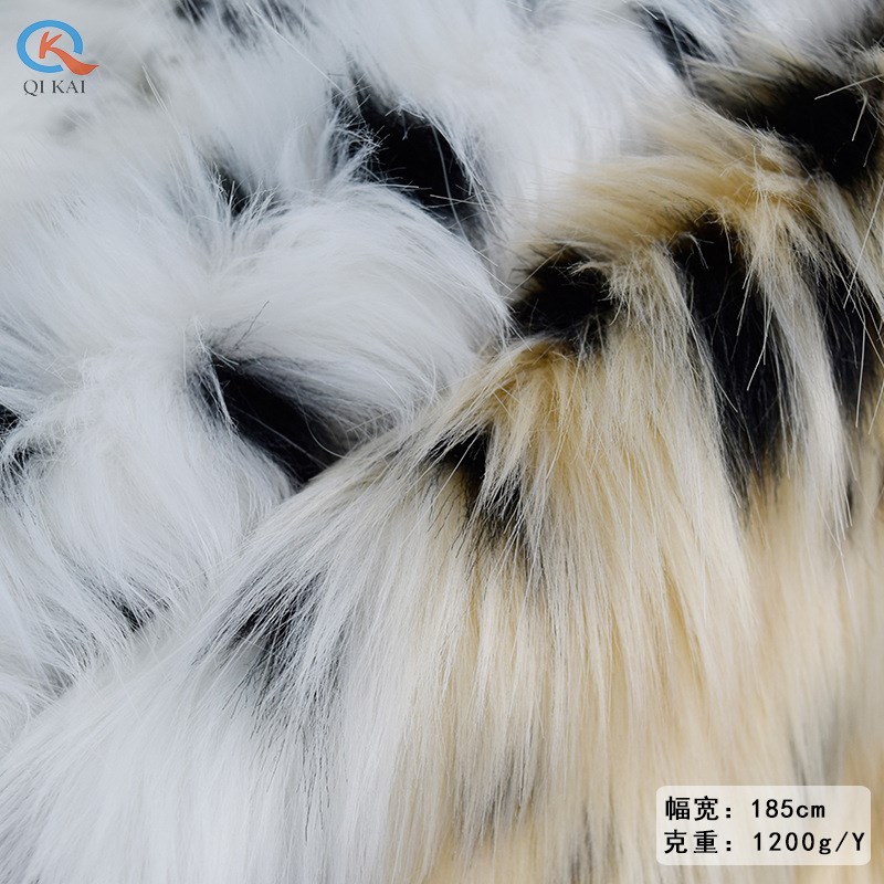 新款厂家现货 长毛绒 豹纹提花双色面料服装鞋材箱包玩具布料