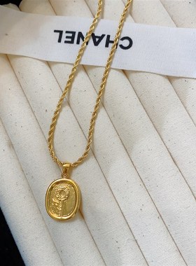 项链女夏季轻奢小众2021年新款百搭颈链复古花朵吊坠锁骨链不掉色