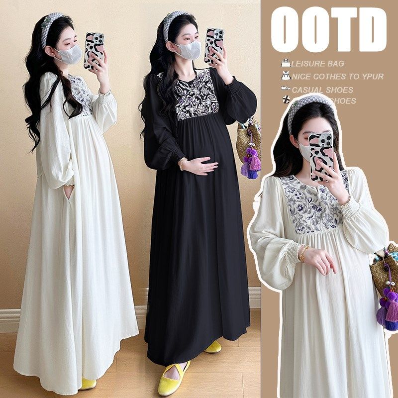 大码孕妇秋装2024新款高级感连衣裙复古刺绣新中式过膝长裙200斤,孕妇装/孕产妇用品/营养,连衣裙,淘宝优惠券,粉丝福利购,淘宝优惠卷