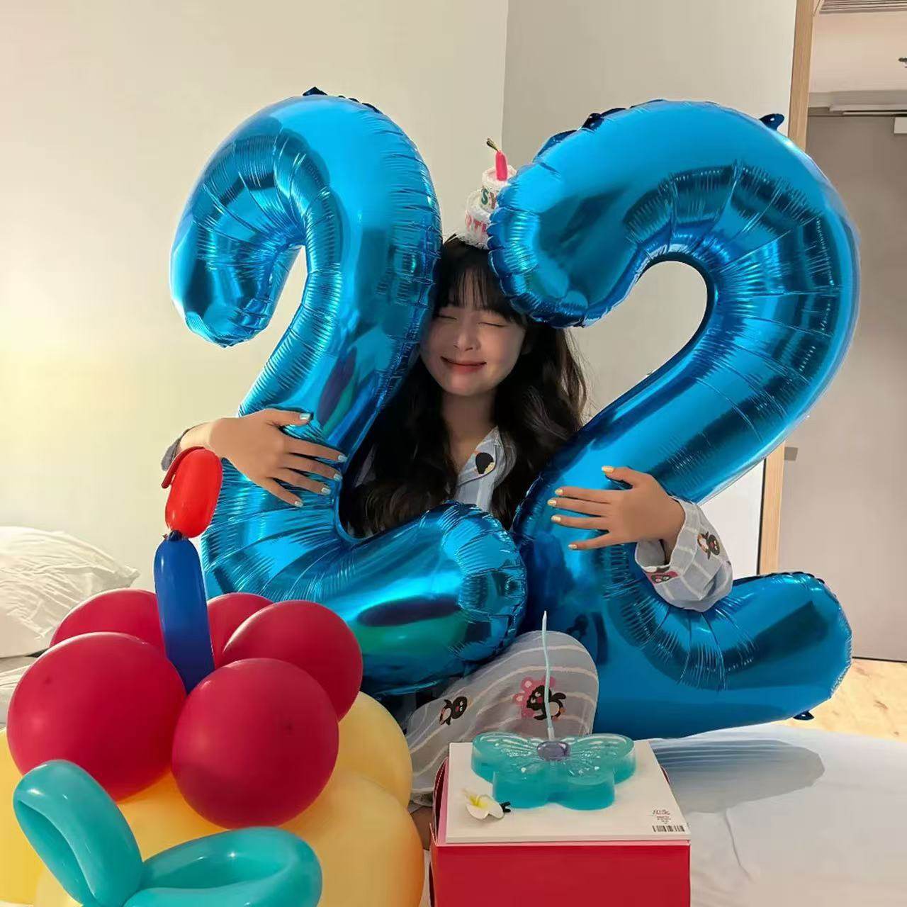 小红书深蓝色数字气球儿童宝宝周岁生日场景派对拍照氛围道具装饰图片