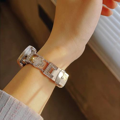 适用于小米10/9细款8/nfc轻奢四叶草贝母pro红米watch4/5皮质表带