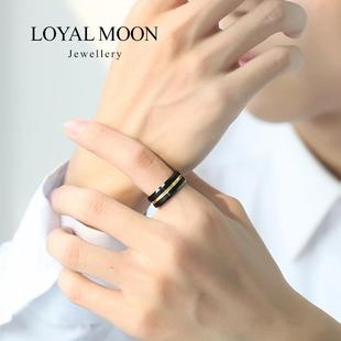戒指男潮牌黑金双色可刻字高级感钨金素圈女食指戒潮流百搭