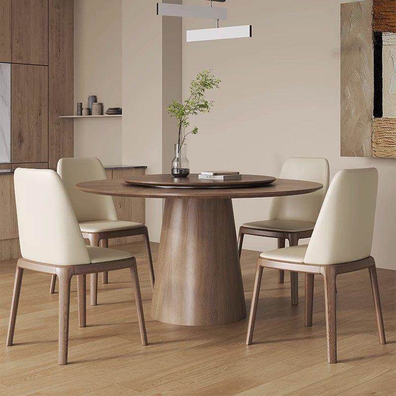 法式复古实木圆桌家用小户型餐厅圆形饭桌黑胡桃木圆餐桌椅组合