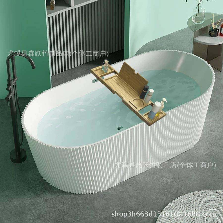 抽拉式竹制浴缸置物架木桶收纳托盘可伸缩折叠浴室平板架子浴缸架