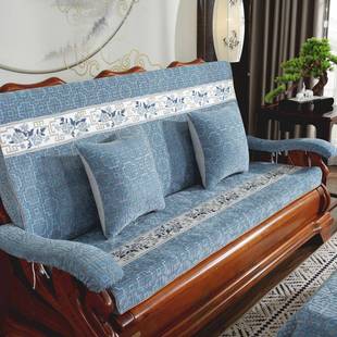 红实木沙发坐垫带靠背连体加厚防滑春秋联邦椅老式 木头沙发海绵垫