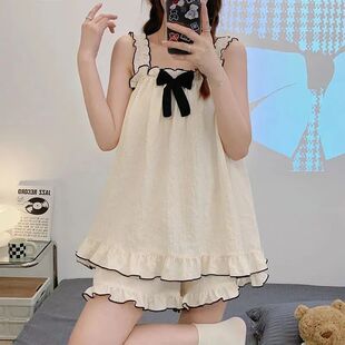 吊带短裤 可爱两件套纯欲风结花边家居服 睡衣女2025年新款 夏季