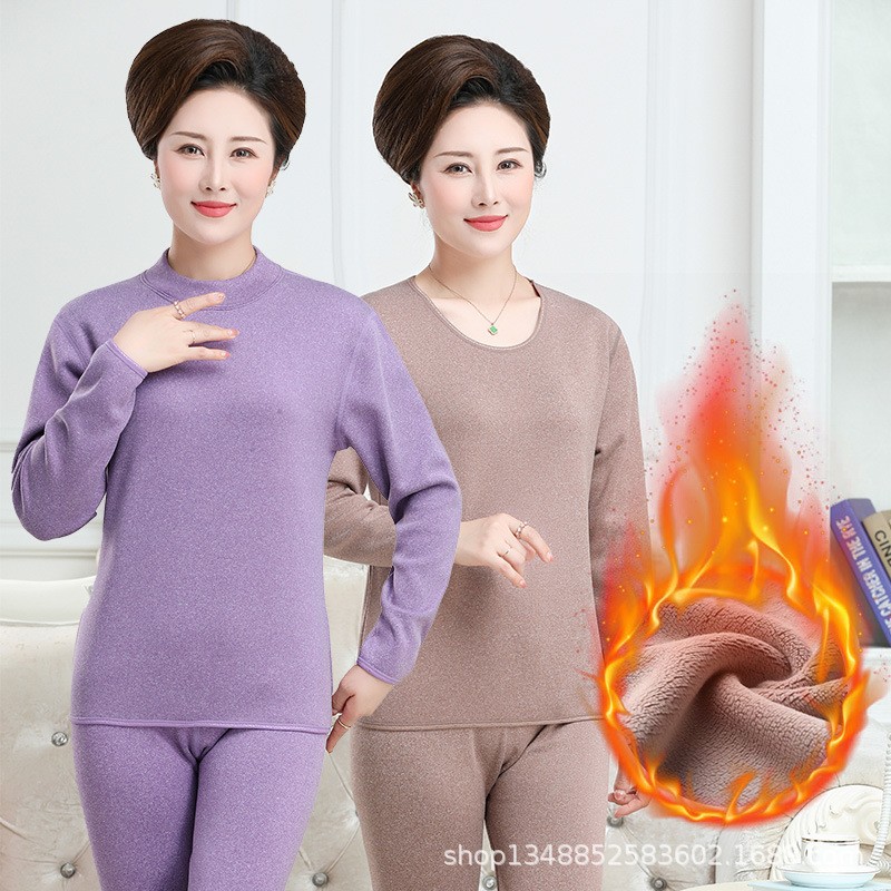 中老年人保暖内衣女加绒半高领大码妈妈秋衣秋裤套装2025加厚保暖