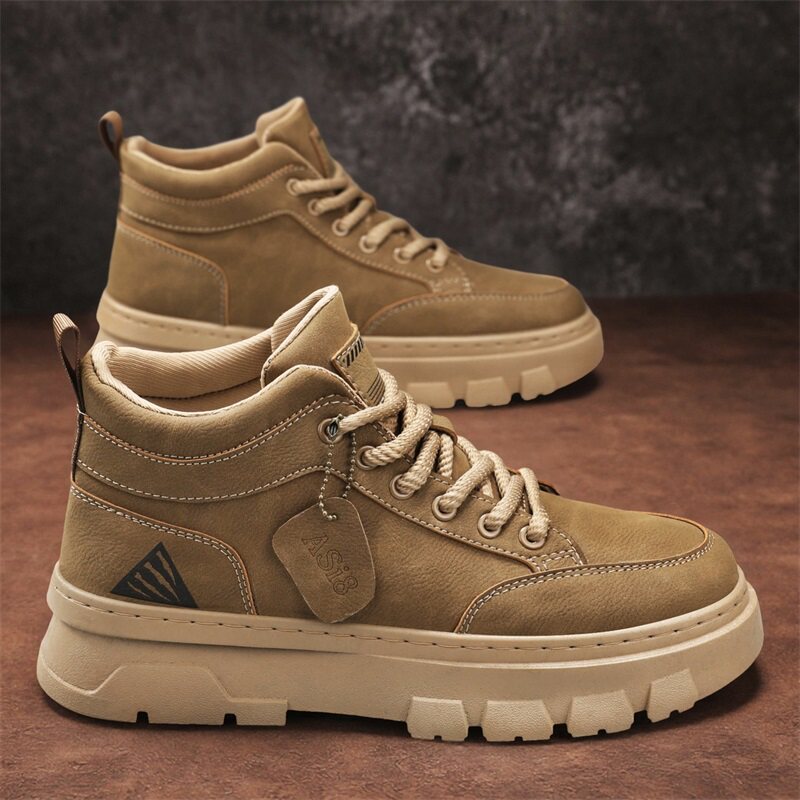 马丁靴男款秋季防水防滑耐磨工装靴子男士英伦风复古增高休闲皮鞋