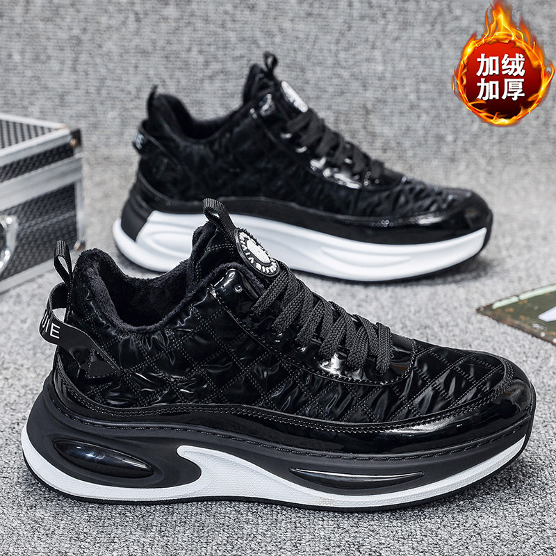 2025秋冬新款男士高帮运动鞋加绒系带气垫厚底时尚潮流百搭休闲鞋