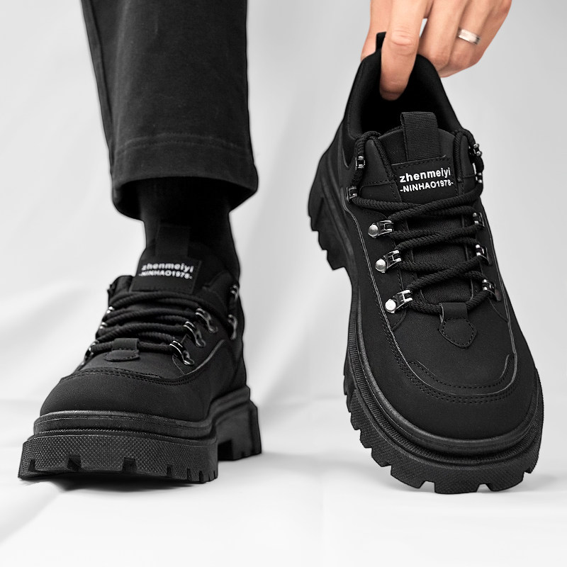 男鞋纯黑色工作鞋秋季皮面防水防滑劳保鞋男士低帮工装马丁靴耐磨