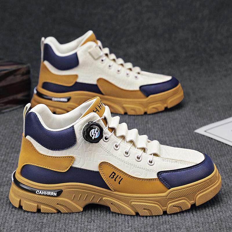 免系带马丁靴男款秋季2025新款中帮运动鞋男士工作劳保高帮工装鞋