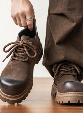 马丁靴男款春季英伦风复古百搭低帮大头板鞋男士运动休闲增高皮鞋