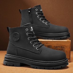 马丁靴男秋季百搭英伦风厚底增高冬季工装靴黑色休闲运动高帮皮靴