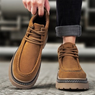 反毛绒马丁靴男款冬季潮牌痞帅复古高级感皮鞋男士休闲中帮工装靴