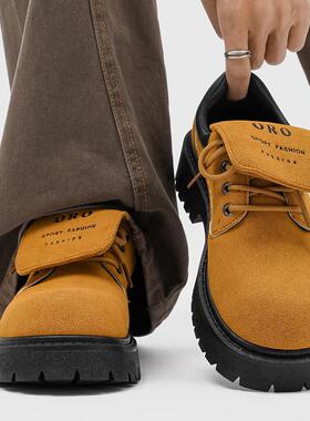 男鞋2025新款秋季小众原创设计反绒大头德比鞋男士商务休闲黄皮鞋