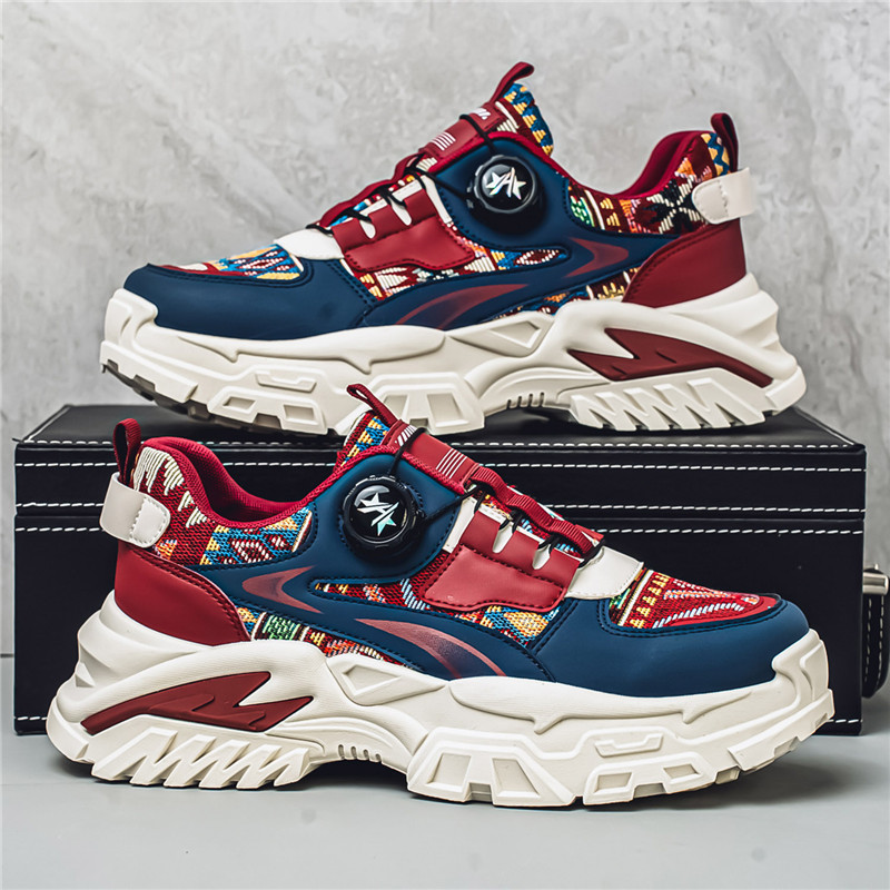 旋转纽扣男鞋夏季网面透气老爹鞋