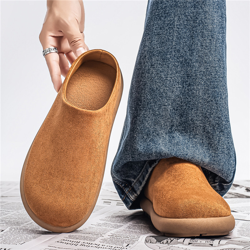 勃肯鞋男休闲皮鞋一脚蹬套脚包头拖鞋懒人半拖男士鞋子大码潮男鞋