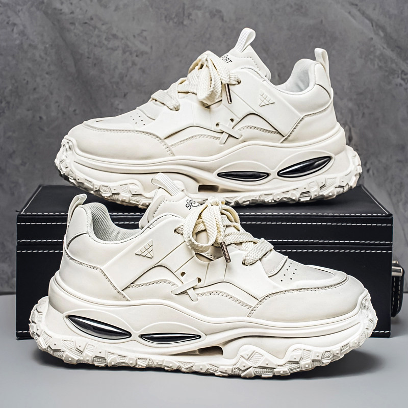 厚底运动鞋男款秋季2025新款青少年纯白色老爹鞋气垫减震潮牌白鞋