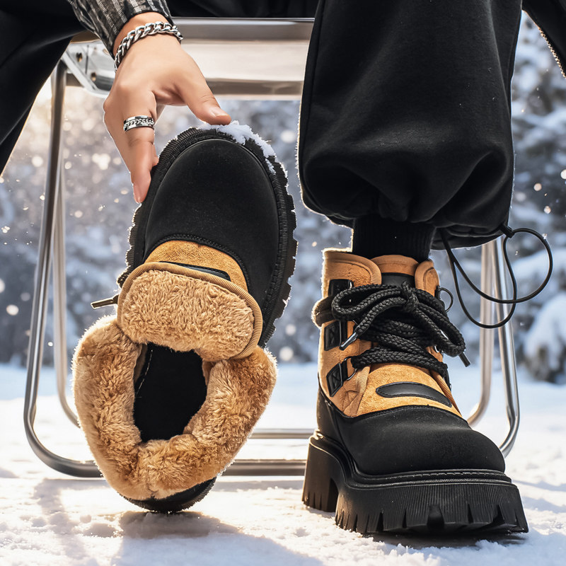 东北雪地靴男款冬季加绒加厚保暖棉鞋男士高帮防滑防寒工装马丁靴