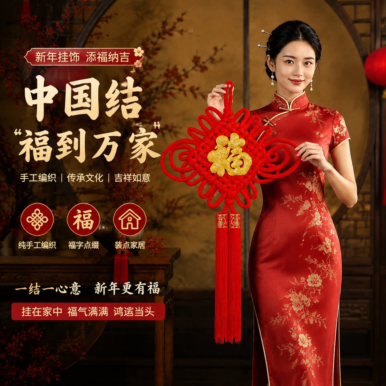 纯手工大号福字中国结流苏挂件