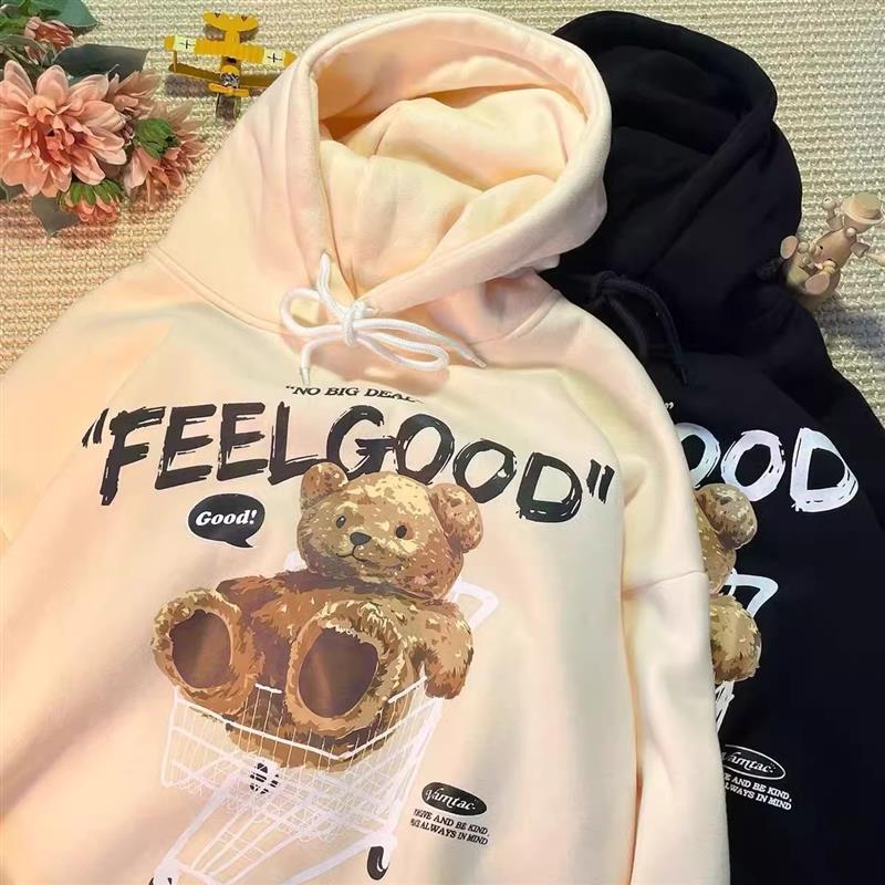 美式街头港风chic卫衣女秋冬新款韩版加绒连帽宽松bf慵懒风外套女