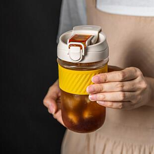 大容量双饮口咖啡杯便携式随行杯ins风吸管杯子密封外带玻璃水杯
