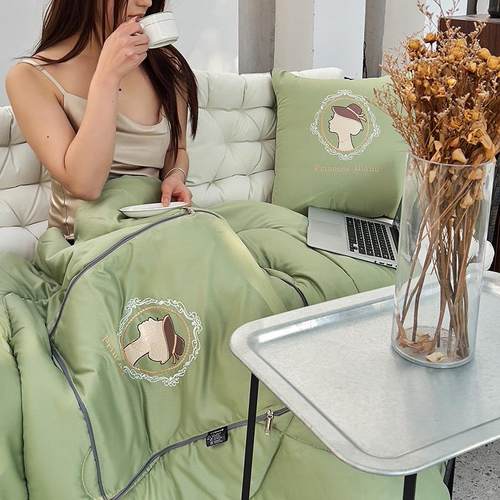 春夏双层纱抱枕被子两用汽车空调被办公室夏凉靠垫宿舍午休小被子