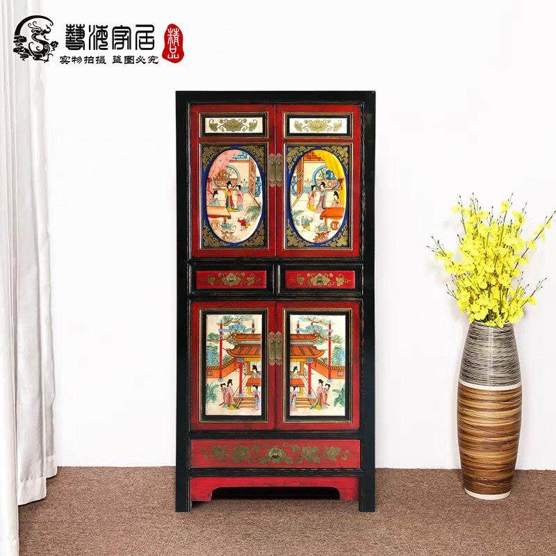 新中式仿古实木家具书房书柜做旧彩绘卧室衣柜客厅立柜玄关隔断柜,住宅家具,单个书柜,淘宝优惠券,粉丝福利购,淘宝优惠卷