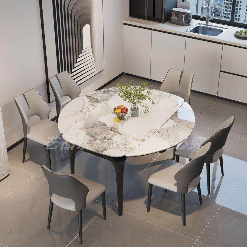 伸缩岩板餐桌椅组合家用小户型现代简约可变圆形折叠饭桌方圆两用,住宅家具,岩板餐桌,淘宝优惠券,粉丝福利购,淘宝优惠卷