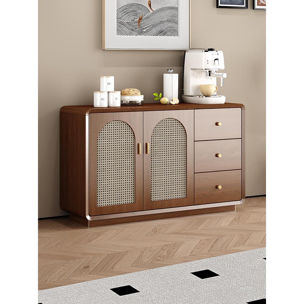 覆古风格餐具柜酒柜客厅实木储物柜集成墙茶柜厨房碗柜胡桃色