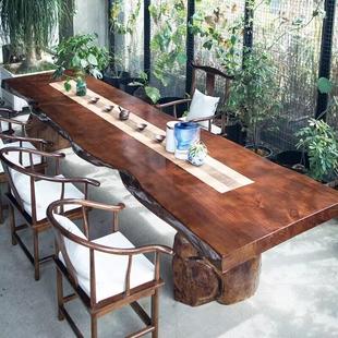 新中式实木茶桌椅组合办公室泡茶桌茶台原木大板会议桌长桌洽谈桌