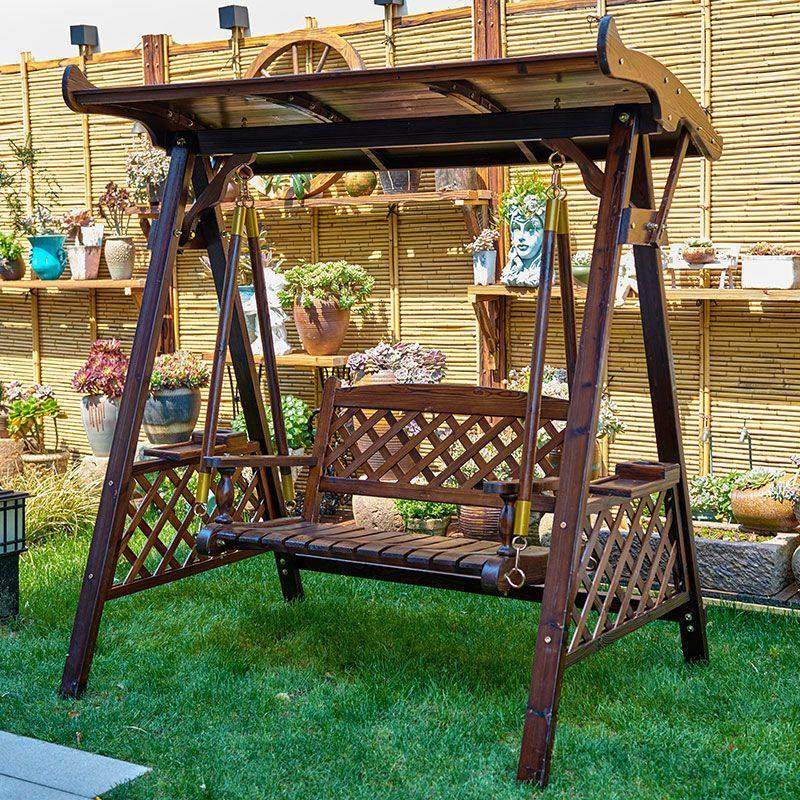 秋千户外庭院实木摇椅室外露台吊椅双人荡秋千防腐木阳台家用秋千