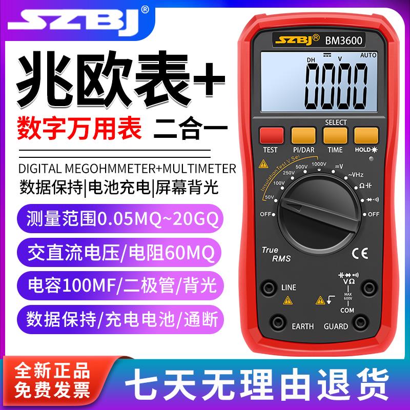 滨江数字绝缘电阻测试仪万用表BM3600二合一电阻大电容充电电池