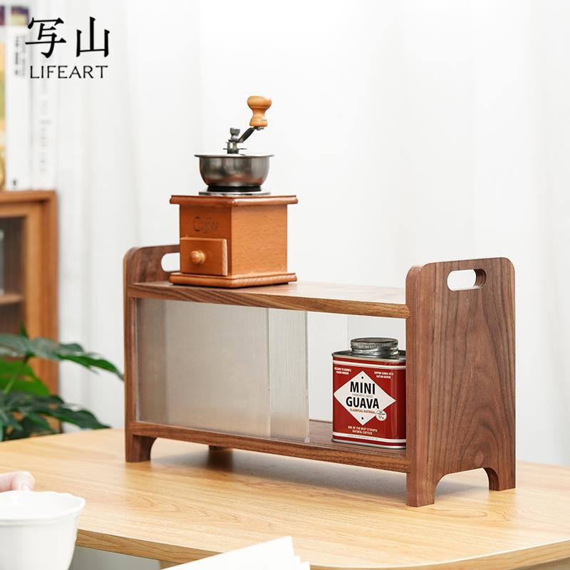 黑胡桃木茶具收纳盒展示柜水杯咖啡杯防尘置物柜厨房桌面叶博古架