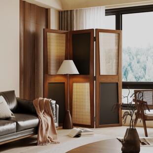 设计师中古实木屏风隔断客厅入户酒店沙发背景墙折叠移动玄关折屏