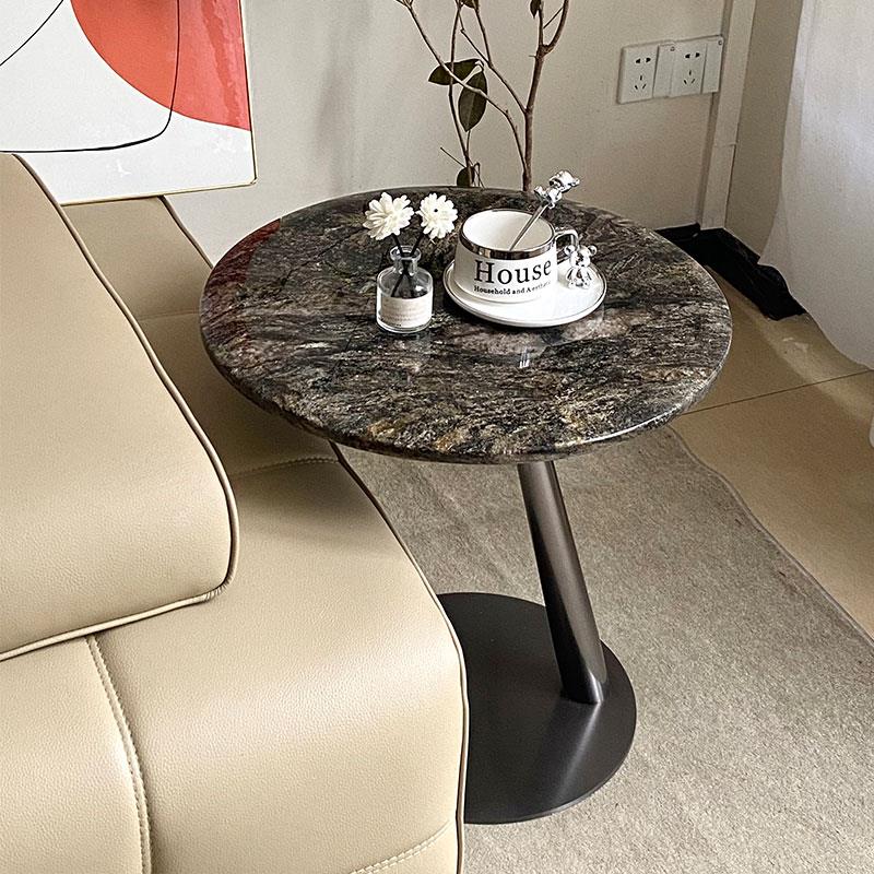 天然大理石边几现代简约意式轻奢奢石钢化玻璃角几设计师小圆茶桌