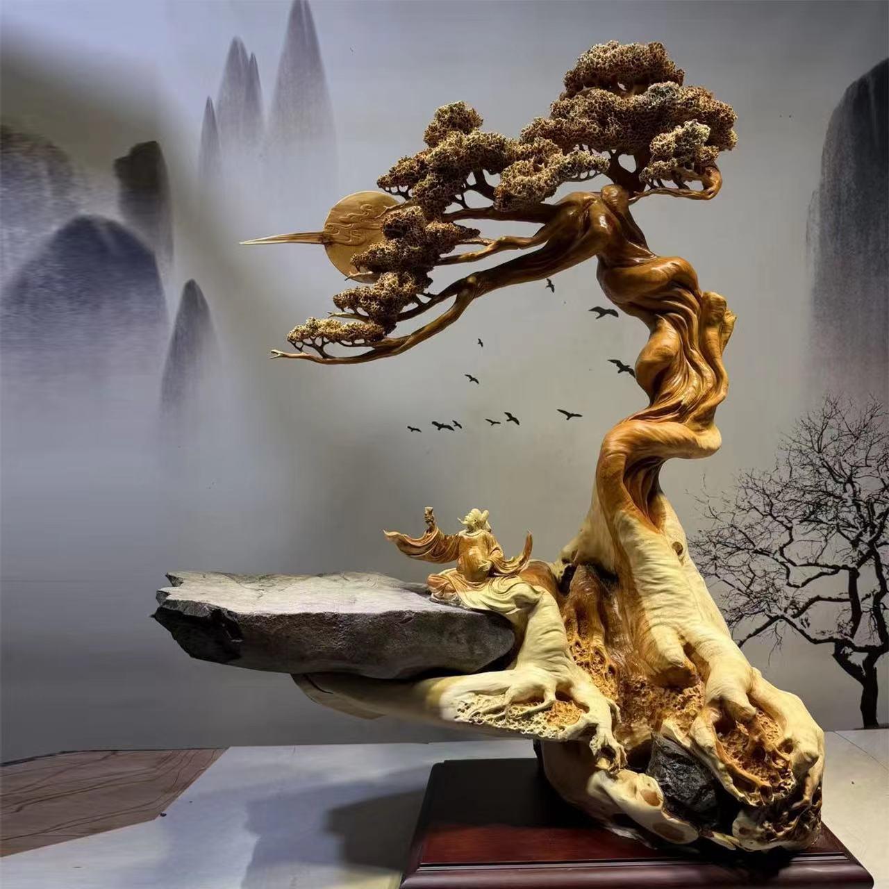 太行崖柏根雕陈化料李白醉酒木雕纯手工客厅玄关开业乔迁送礼摆件