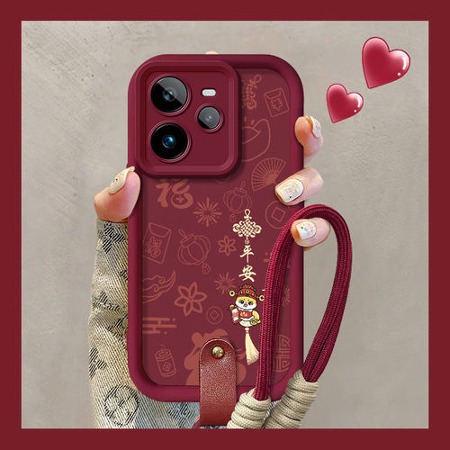 适用realme真我GT7Pro手机壳红色GT5Pro新款平安喜乐GTNeo6SE专用Neo3液态硅胶套Neo2防摔软壳GT2情侣款