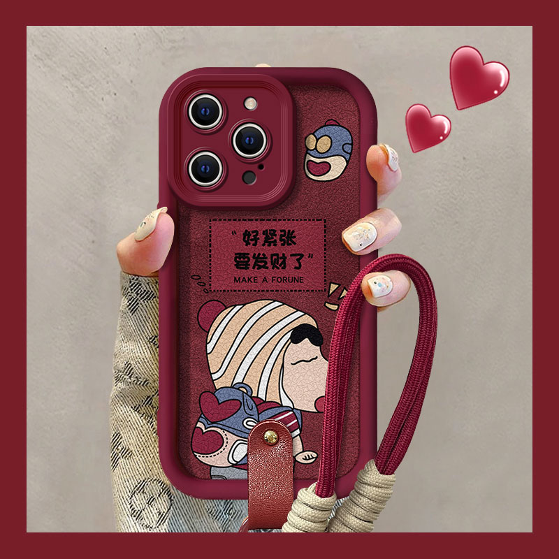 适用苹果16promax手机壳新款iphone15pro硅胶14发财小新13网红男女12秋冬11挂绳xsmax高级8plus镜头7p全包潮