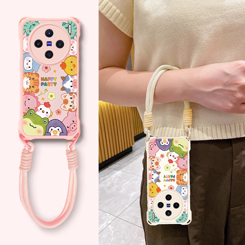 适用vivo新款网红爆款四角挂绳壳