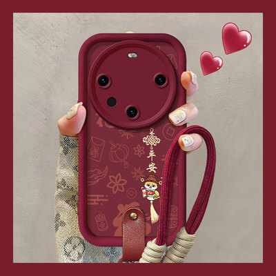 适用华为Mate60新款手机壳Mate50E红色Mate40Pro+平安喜乐硅胶保护套Mate30EPro防摔壳Mate20时尚带手绳