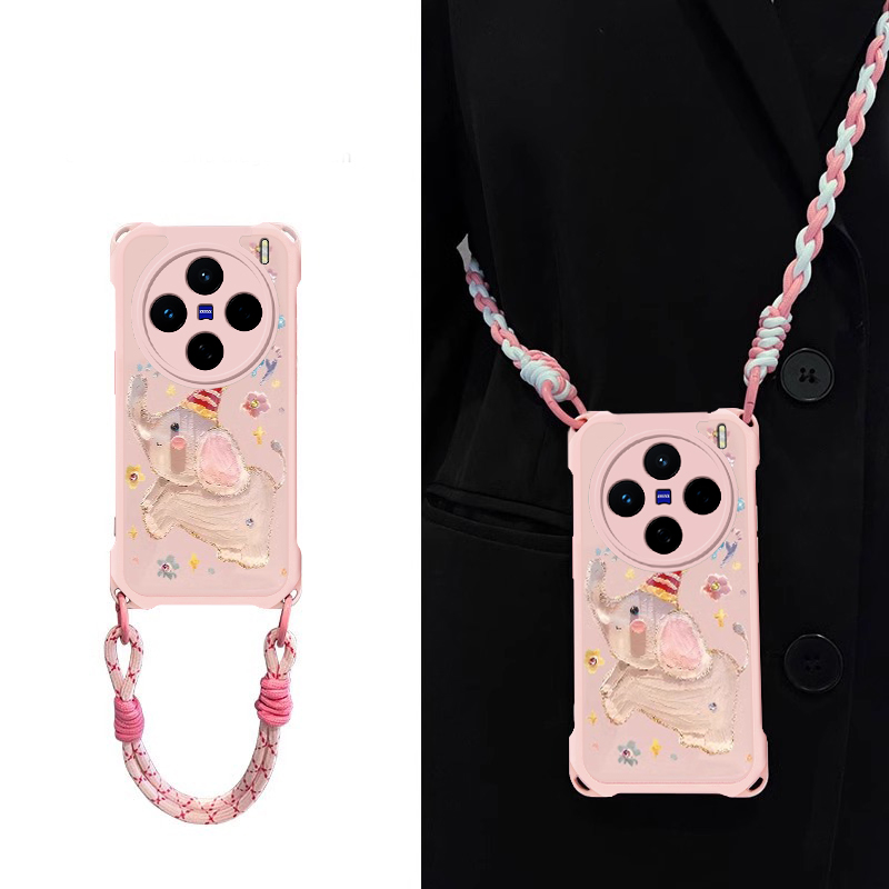 适用vivo新款可爱卡通四角挂绳壳