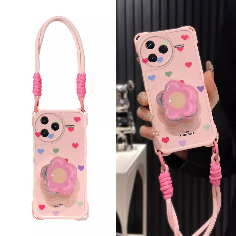 适用红米K80手机壳k70彩色爱心k60简约个性创意k50女新款高级感k40带挂绳支架k30四角挂绳壳radmi全包防摔套