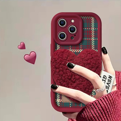 适用苹果16promax手机壳新款iphone15pro秋冬14防摔13可爱女12新年xsmax格纹爱心8plus公仔7p高级感6s全包se2